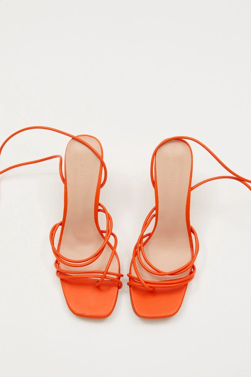 Orange Stacey Stappy Tie Up High Heel Sandal - Image 2