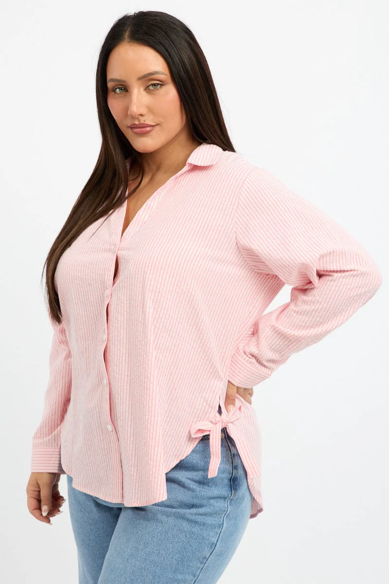 Orange Stripe Relaxed Shirt Long Sleeve Side Ribbon - Image 3