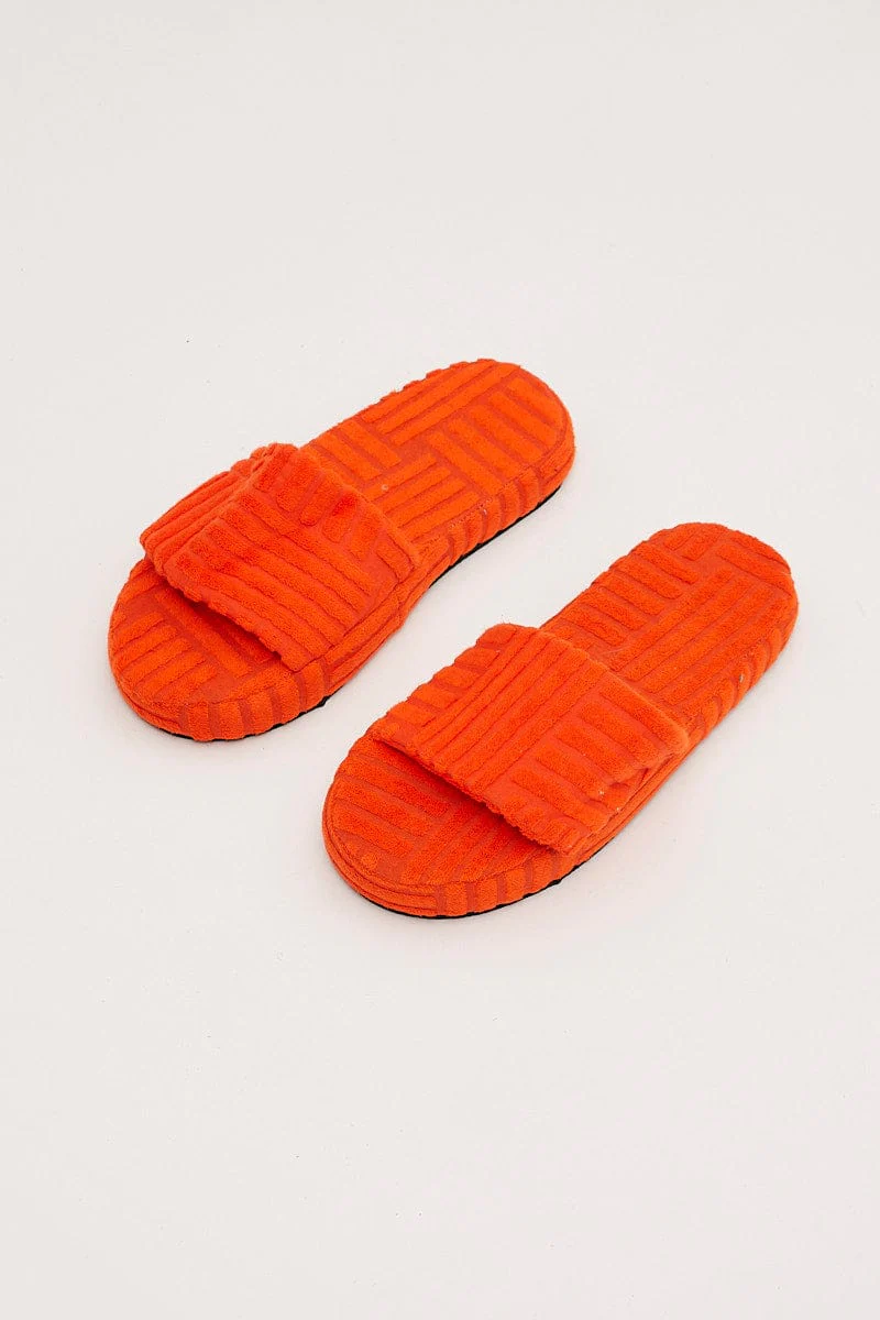 Orange Toweling Detail Slippers - Image 2