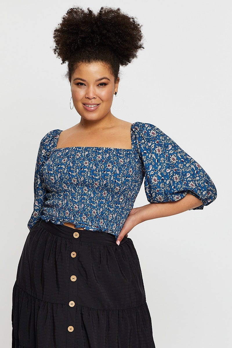 Paisley Pr Crop Top Sweetheart Short Sleeve - Image 3