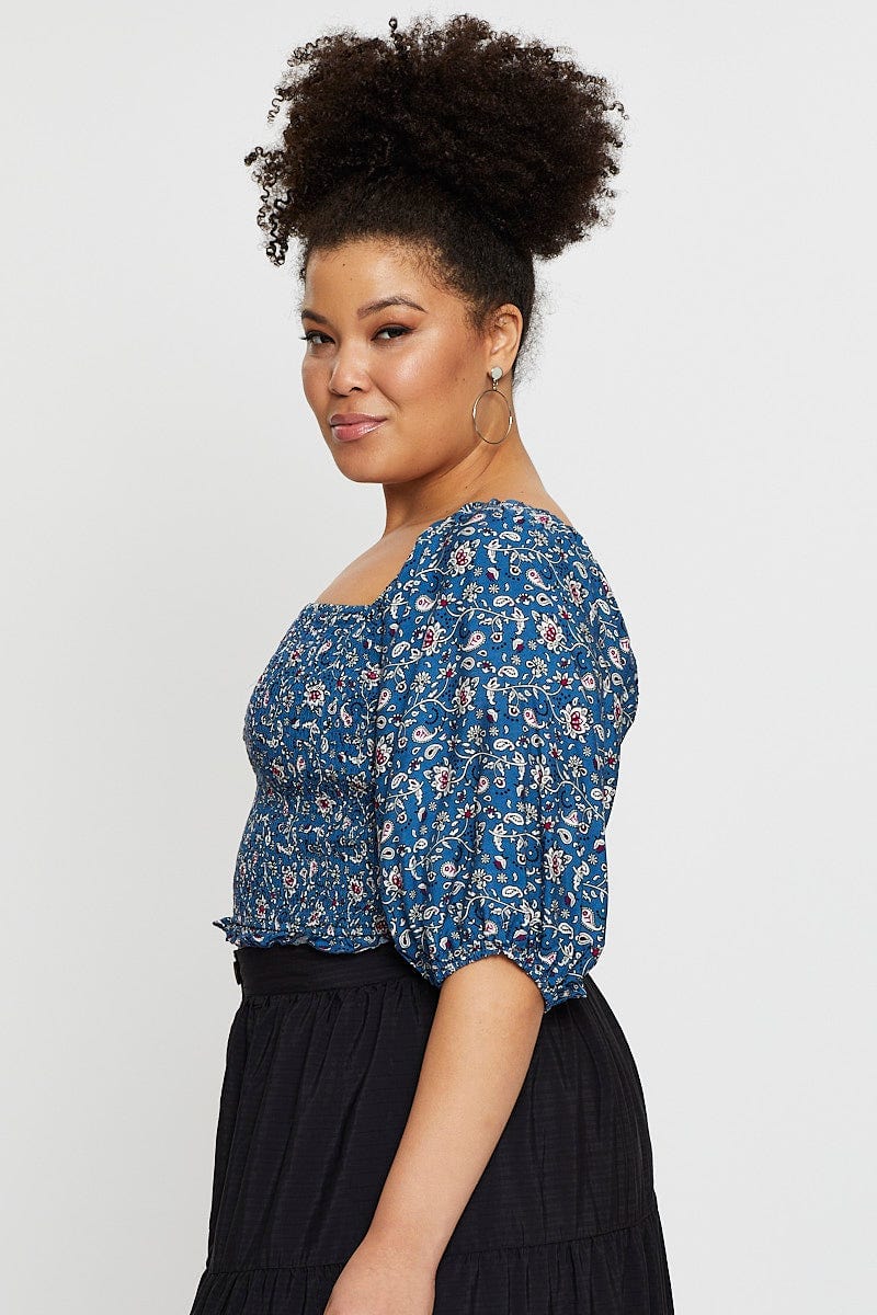 Paisley Pr Crop Top Sweetheart Short Sleeve - Image 4