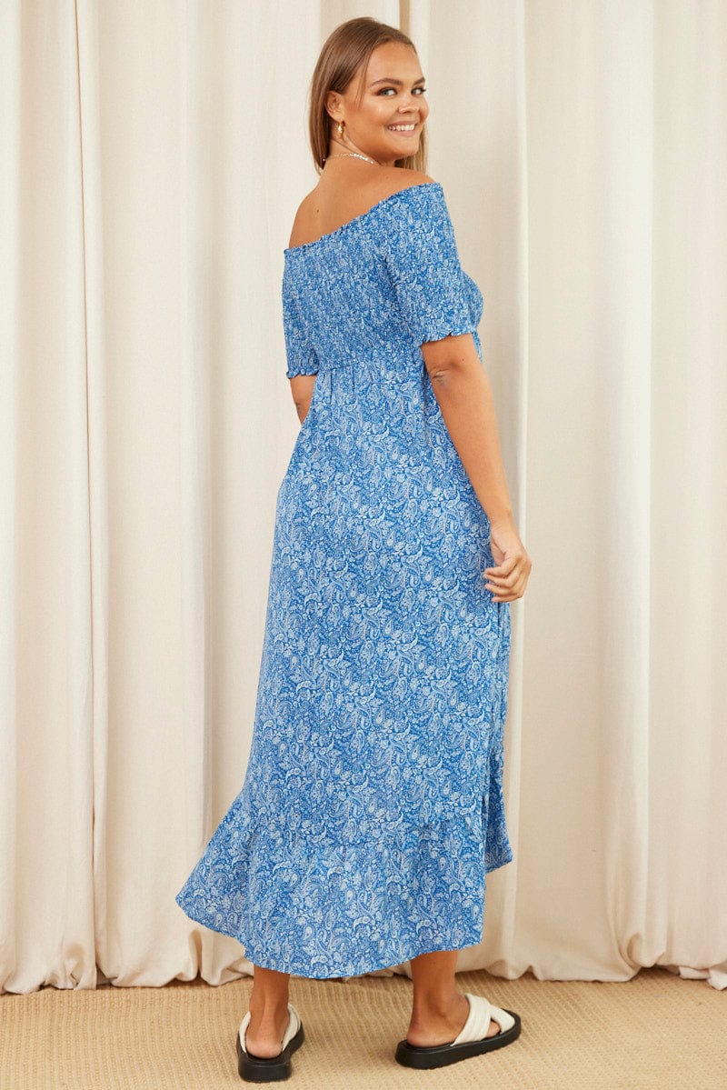 Paisley Pr Maxi Dress Off Shoulder Short Sleeve - Image 5