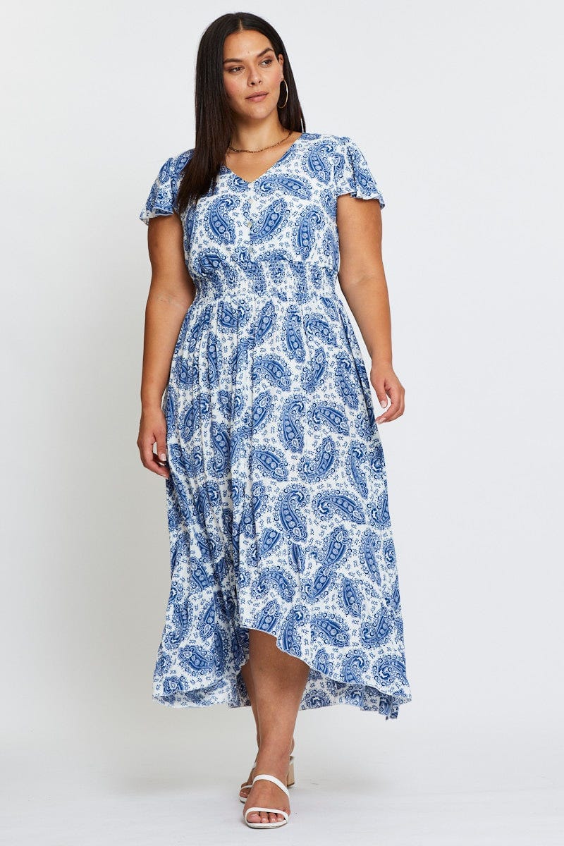 Paisley Pr Maxi Dress V-neck Short Sleeve - Image 3