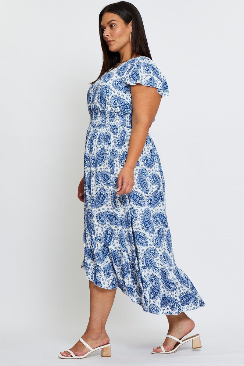 Paisley Pr Maxi Dress V-neck Short Sleeve - Image 4