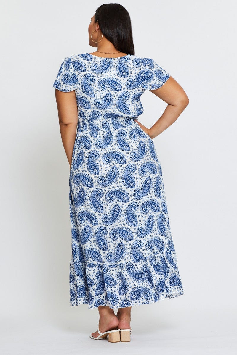 Paisley Pr Maxi Dress V-neck Short Sleeve - Image 5