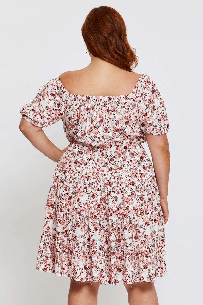 Paisley Pr Skater Dress Off Shoulder Short Sleeve - Image 5