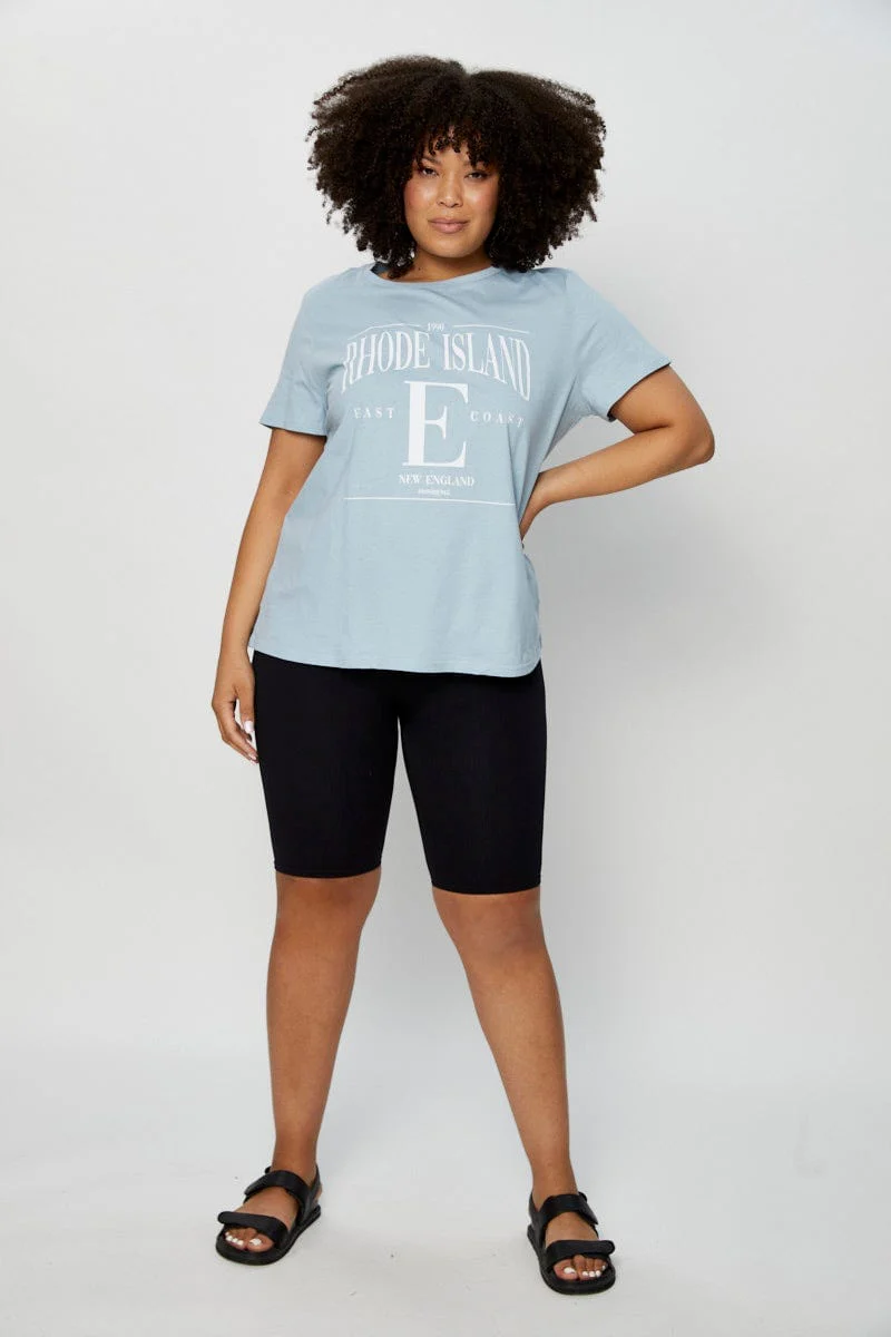 Pale Blue Graphic T-shirt Crew Neck - Image 2
