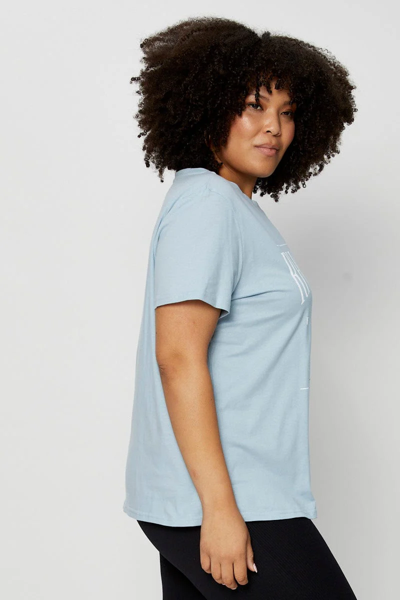 Pale Blue Graphic T-shirt Crew Neck - Image 4