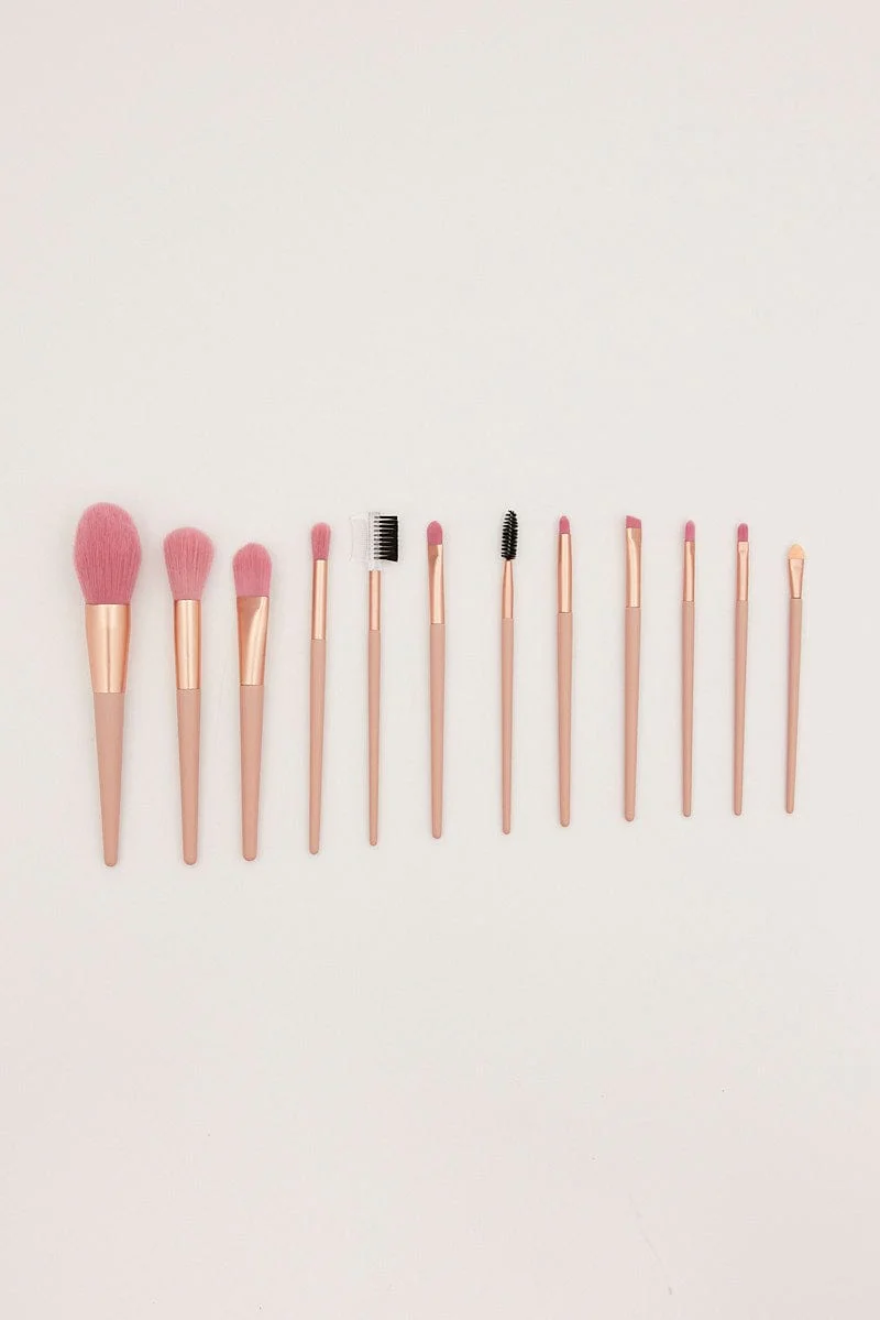 Pink 12 Pcs Make Up Brush with Bag - Image 2