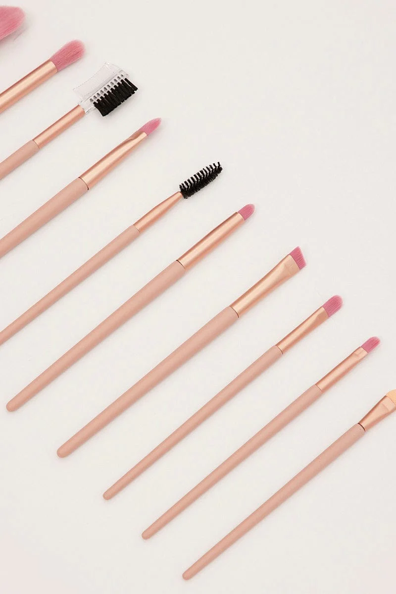 Pink 12 Pcs Make Up Brush with Bag - Image 4