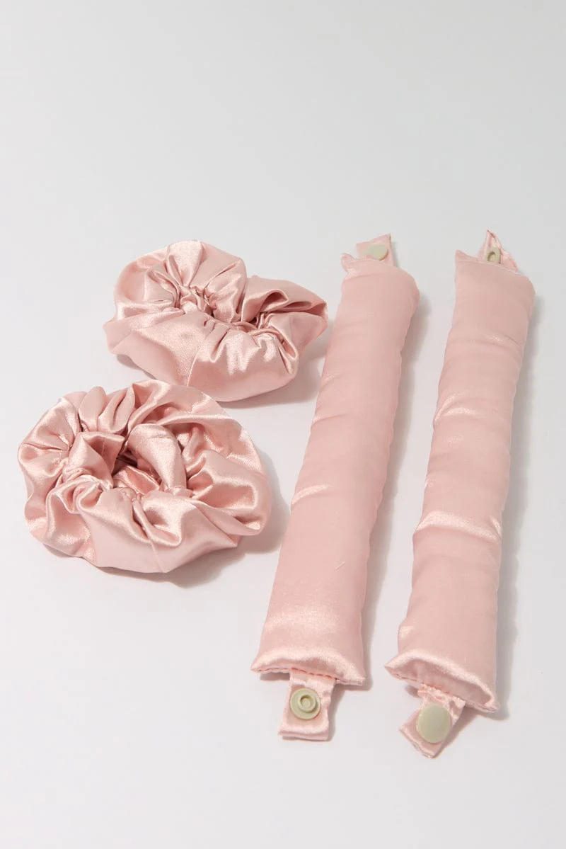 Pink 2 Pack Heatless Hair Curler Set