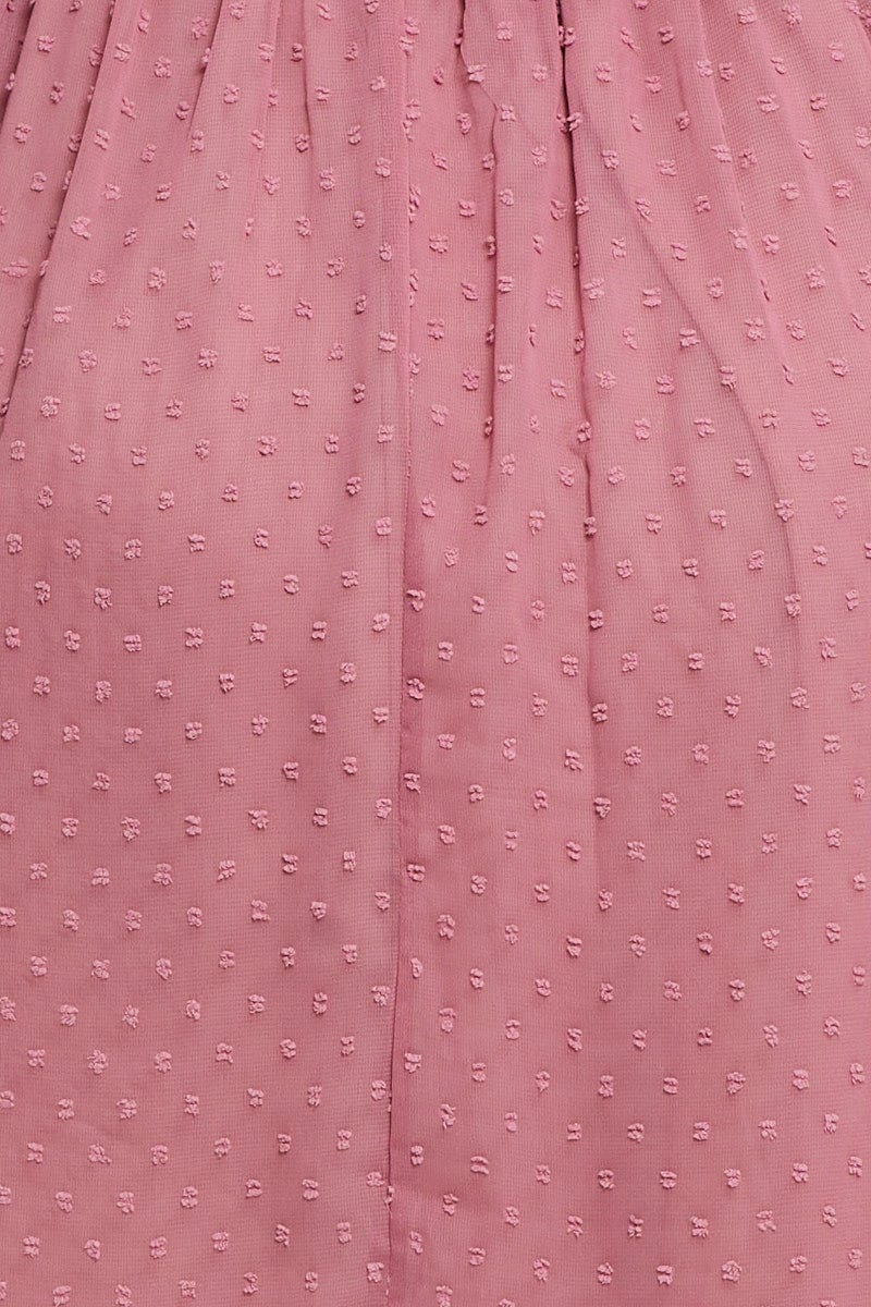 Pink 3/4 Sleeve Chiffon Flocked Midi Dress - Image 6