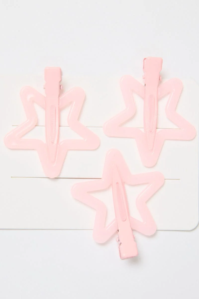 Pink 3 Pack Star Hair Clips