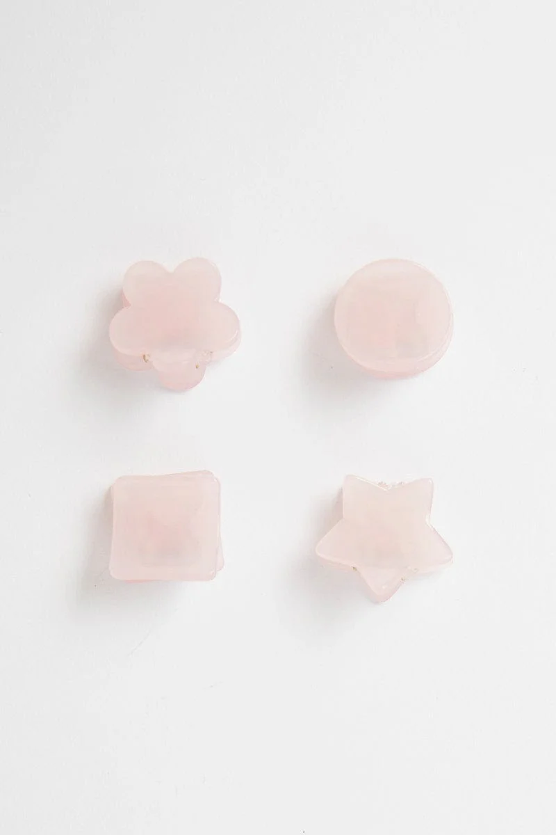 Pink 4 Pcs Mix Shape Mini Claw Clips