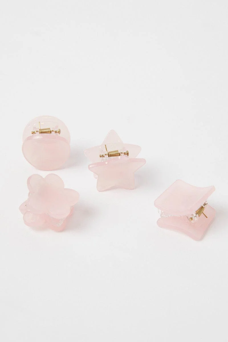 Pink 4 Pcs Mix Shape Mini Claw Clips - Image 2