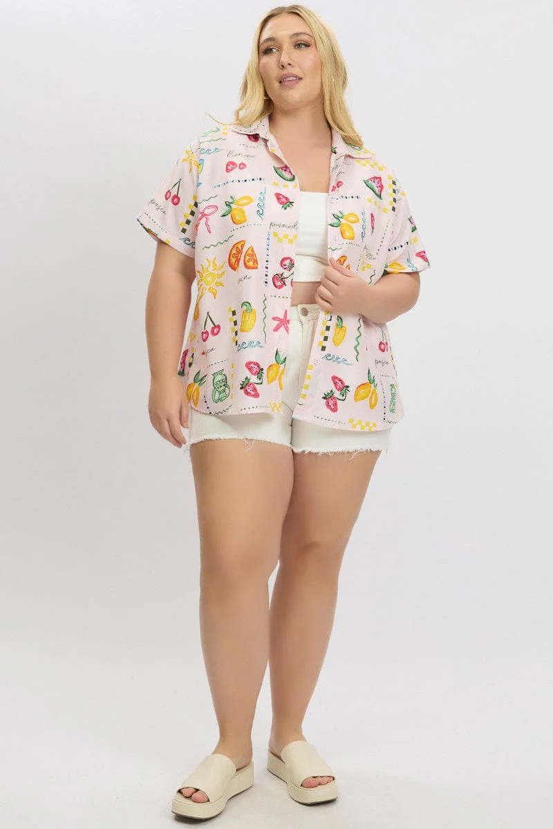Pink Abstract Relaxed Shirt Short Sleeve - Image 3