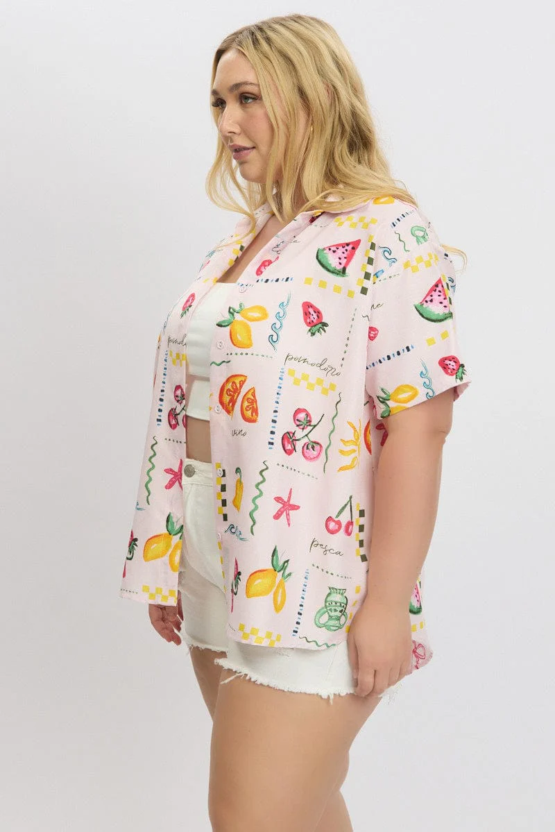 Pink Abstract Relaxed Shirt Short Sleeve - Image 4
