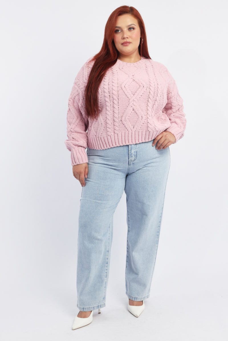 Pink Cable Knit Jumper Chenille Yarn - Image 2