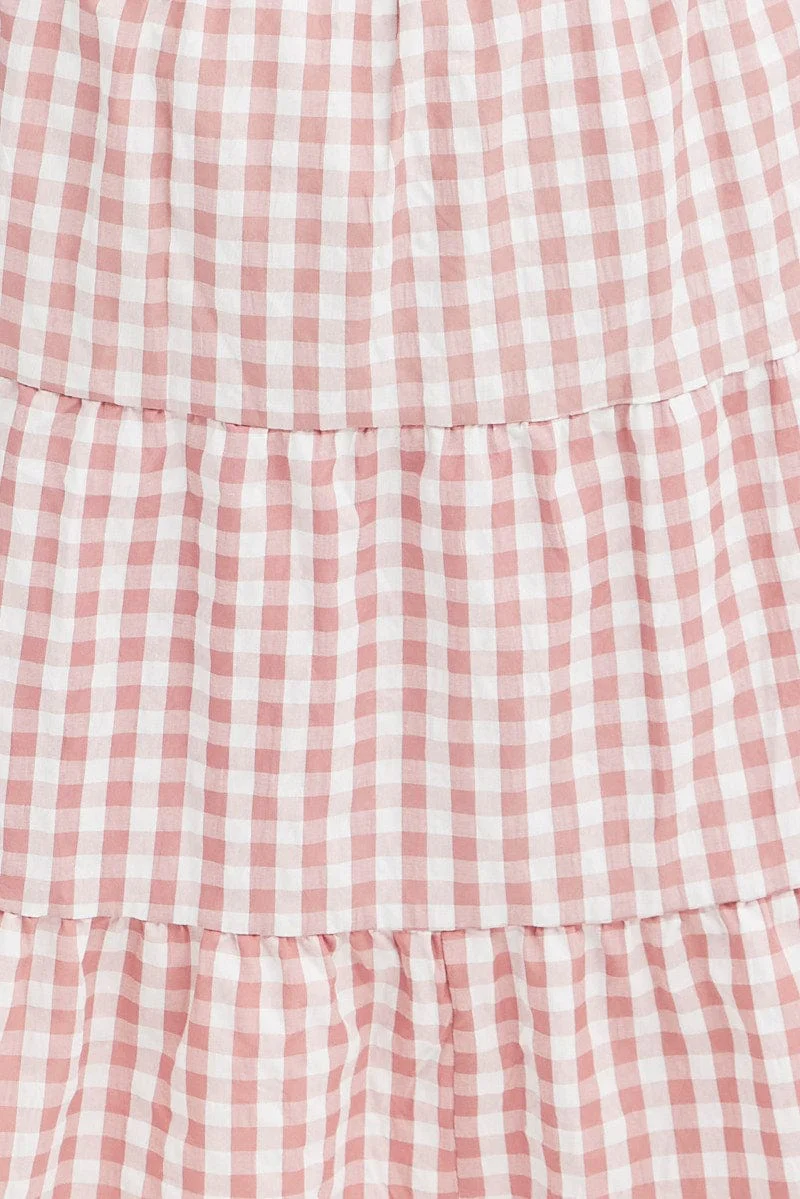 Pink Check Midi Dress Gingham Tie Waist Collared - Image 6