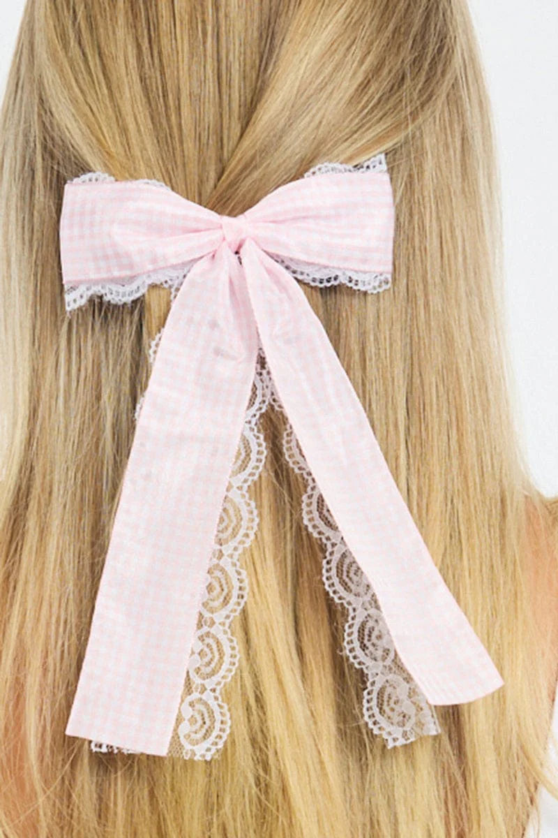 Pink Check Print Hair Bow