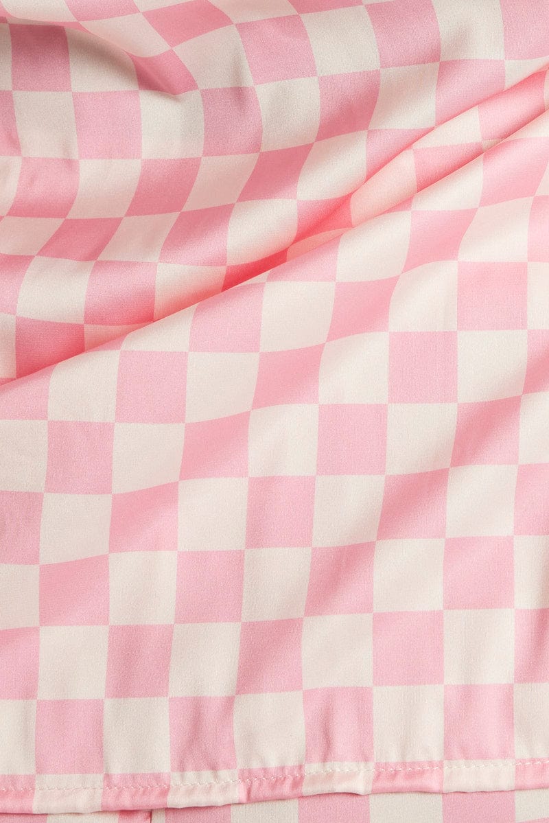 Pink Check Satin Pyjama Check Pj Two Piece Pj Set - Image 6