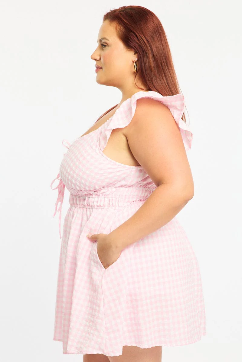 Pink Check Skater Dress Short Sleeve - Image 3