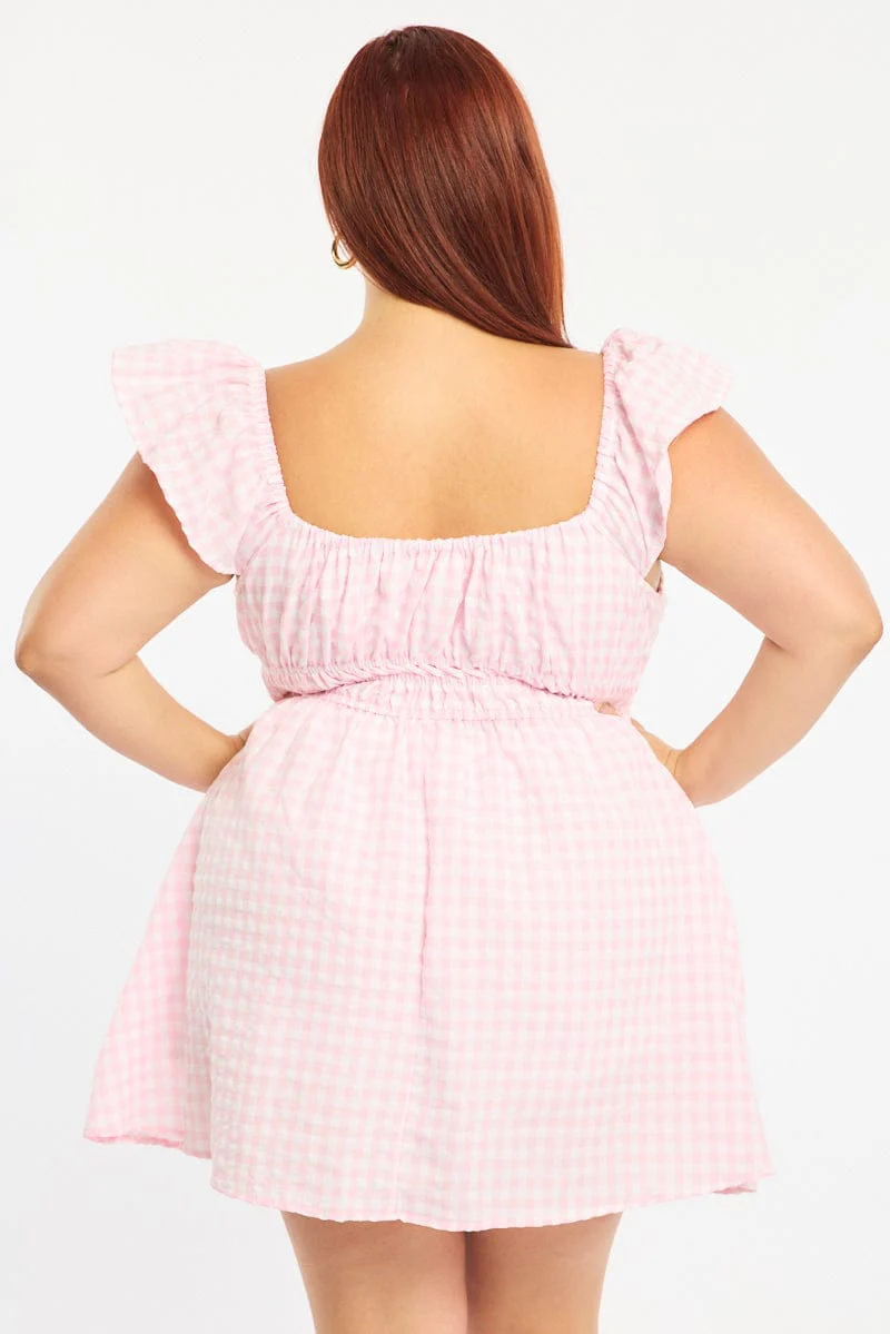 Pink Check Skater Dress Short Sleeve - Image 4