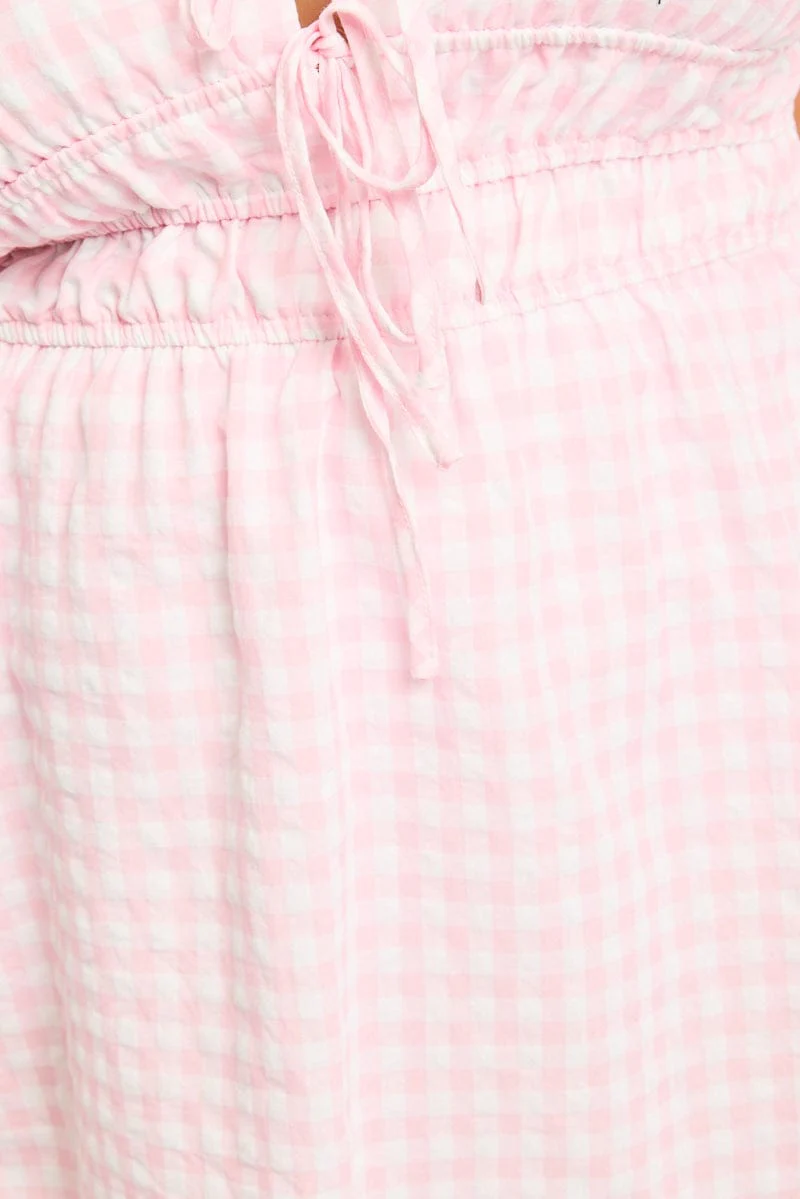 Pink Check Skater Dress Short Sleeve - Image 5