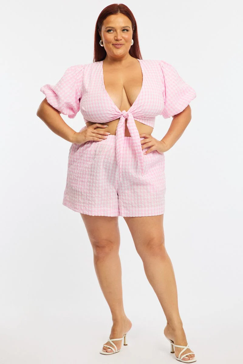 Pink Check Tie Up Bolero Short Sleeve - Image 2