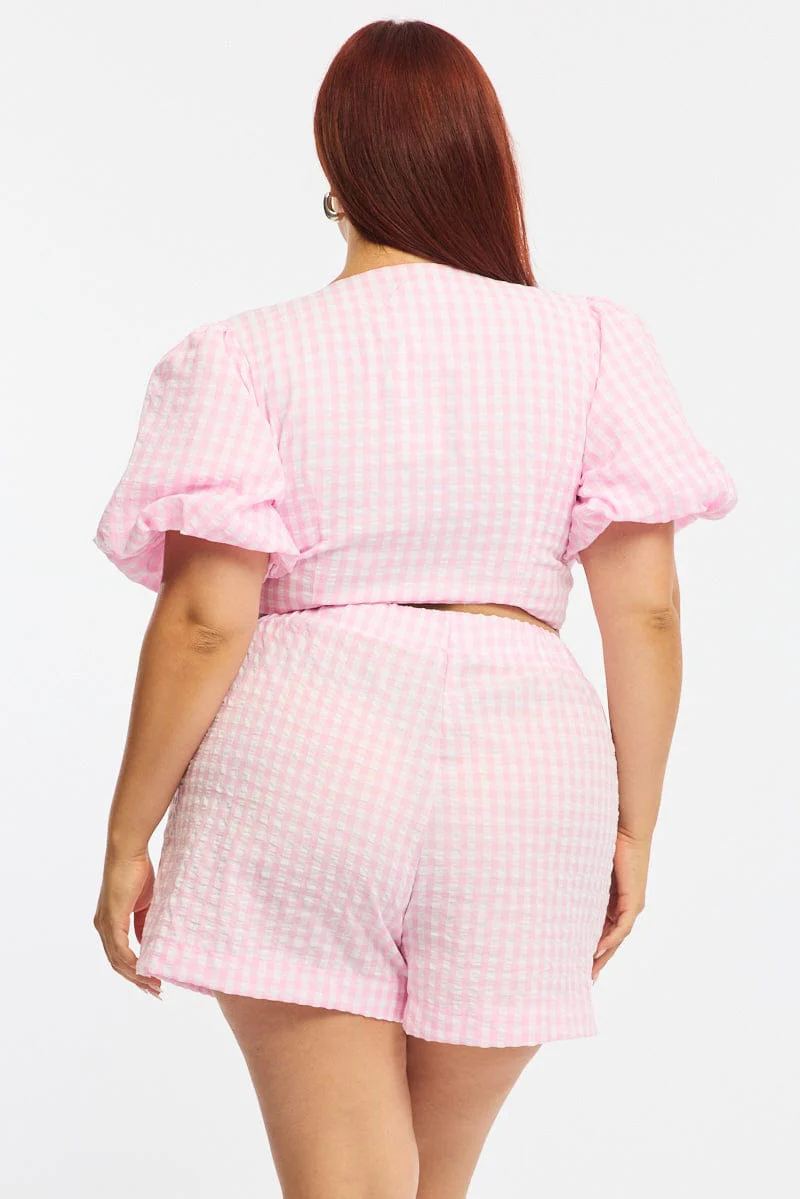 Pink Check Tie Up Bolero Short Sleeve - Image 4