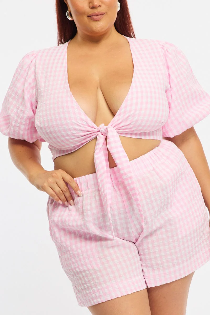Pink Check Tie Up Bolero Short Sleeve - Image 5