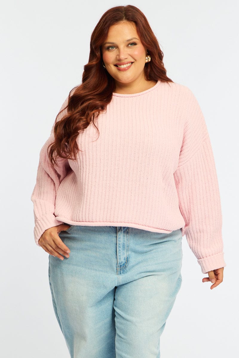 Pink Chenille Knit Jumper Long Sleeve - Image 3