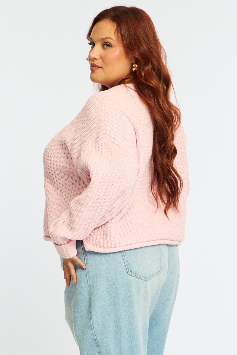 Pink Chenille Knit Jumper Long Sleeve - Image 4