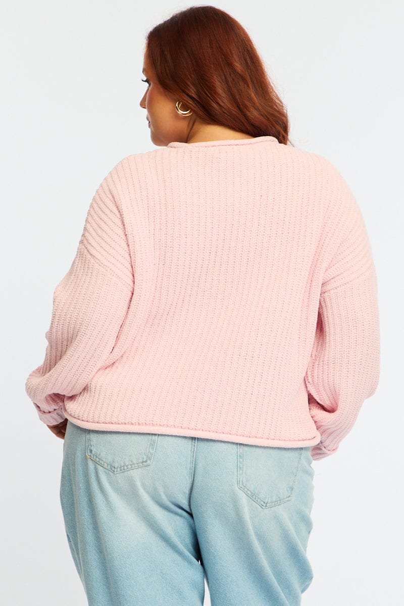 Pink Chenille Knit Jumper Long Sleeve - Image 5