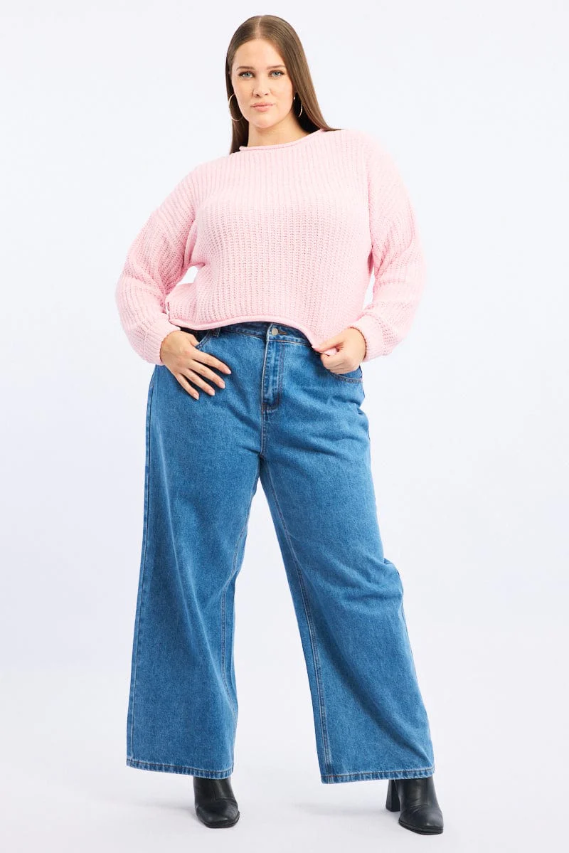 Pink Chenille Knit Jumper Long Sleeve - Image 2