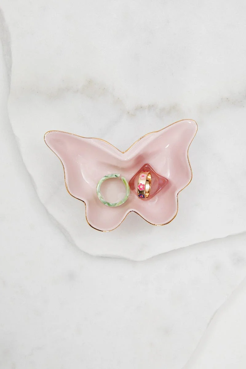 Pink Christmas Butterfly Trinket Dish