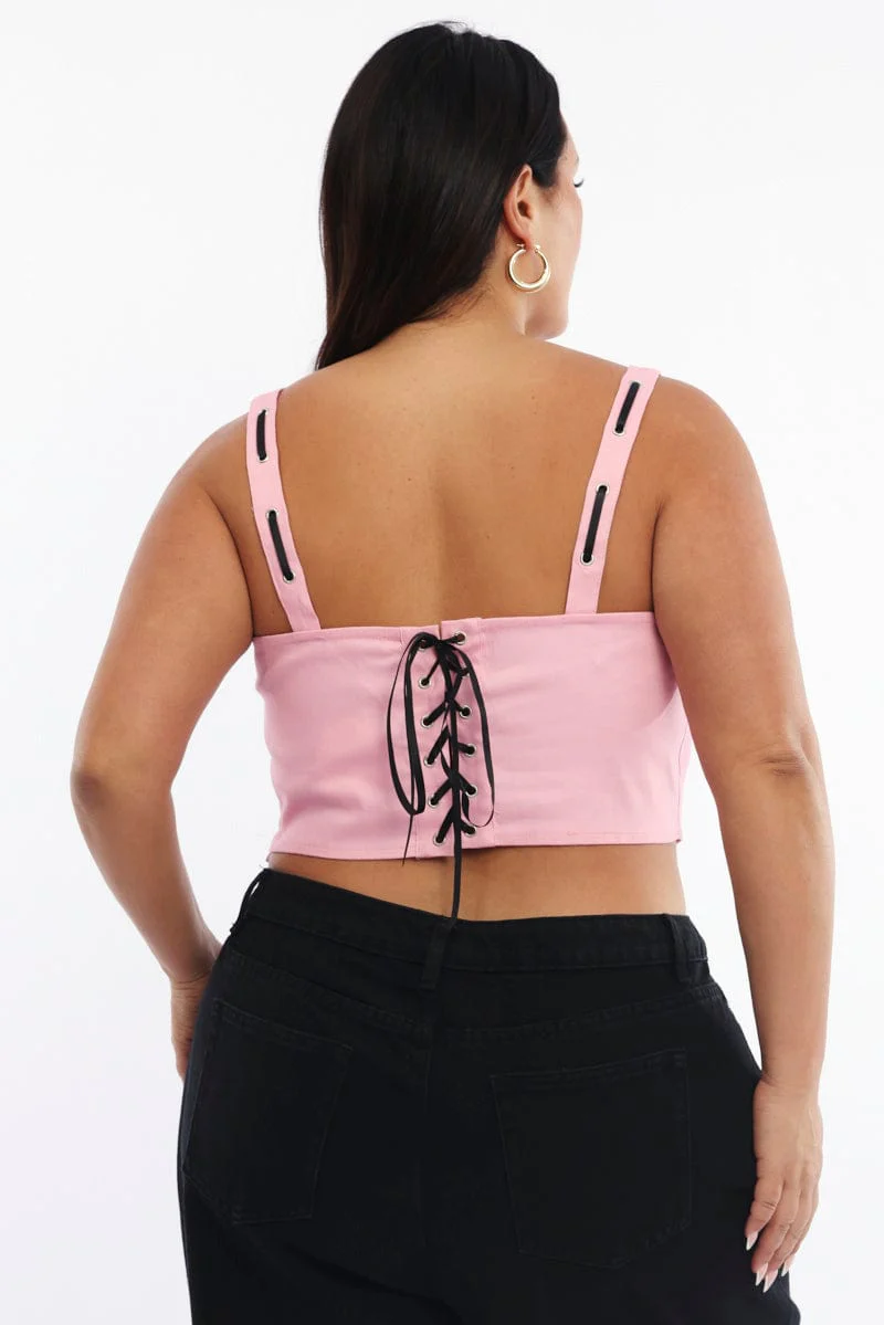Pink Corset Top Contrast Ribbon Lace Up Back - Image 4