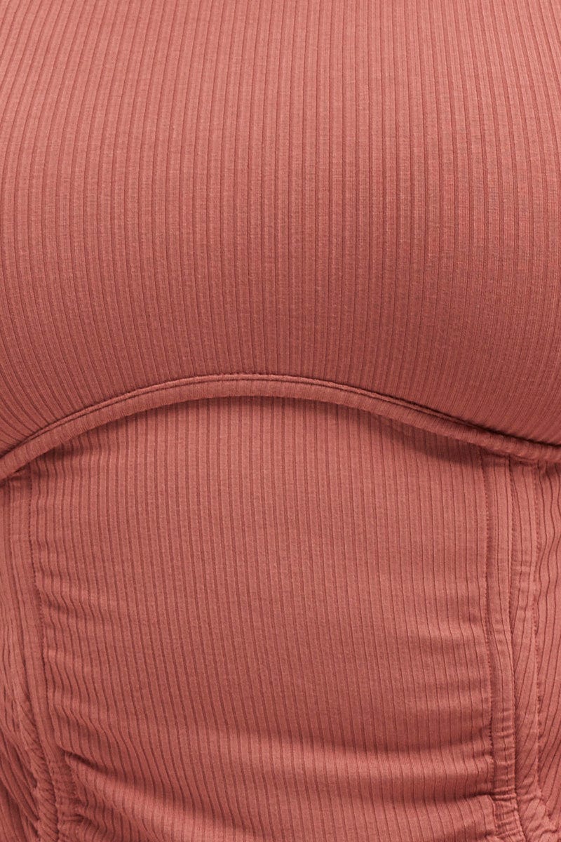 Pink Corset Top Drawstring Long Sleeve Crew Neck - Image 6