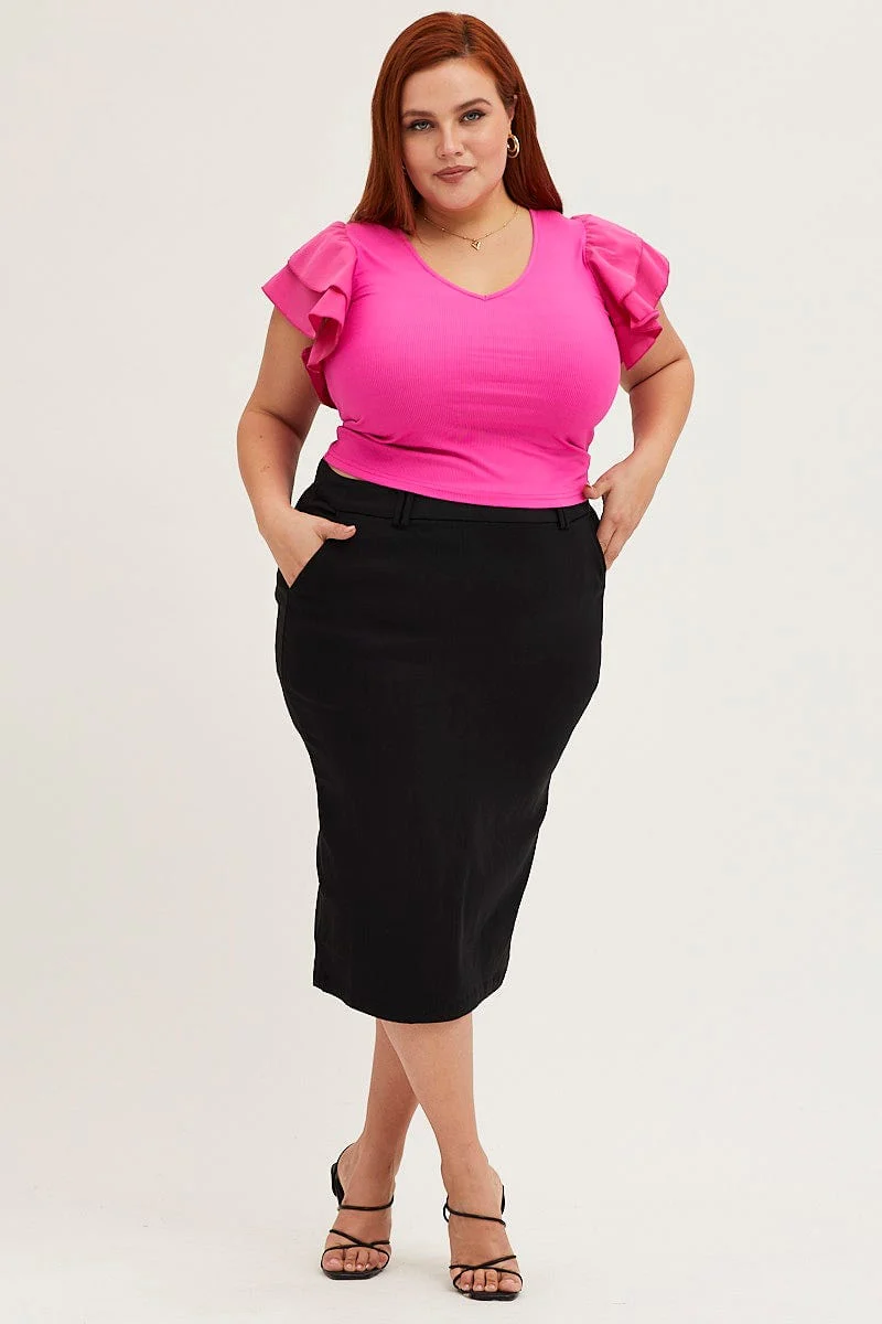 Pink Cotton Top Crew Neck Layered Flutter Sleeve - Image 2