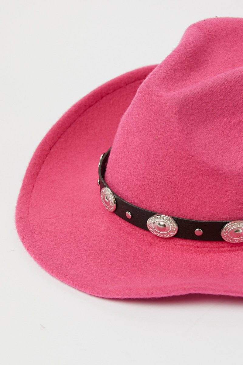 Pink Cowboy Western Studded Belt Detail Hat - Image 2