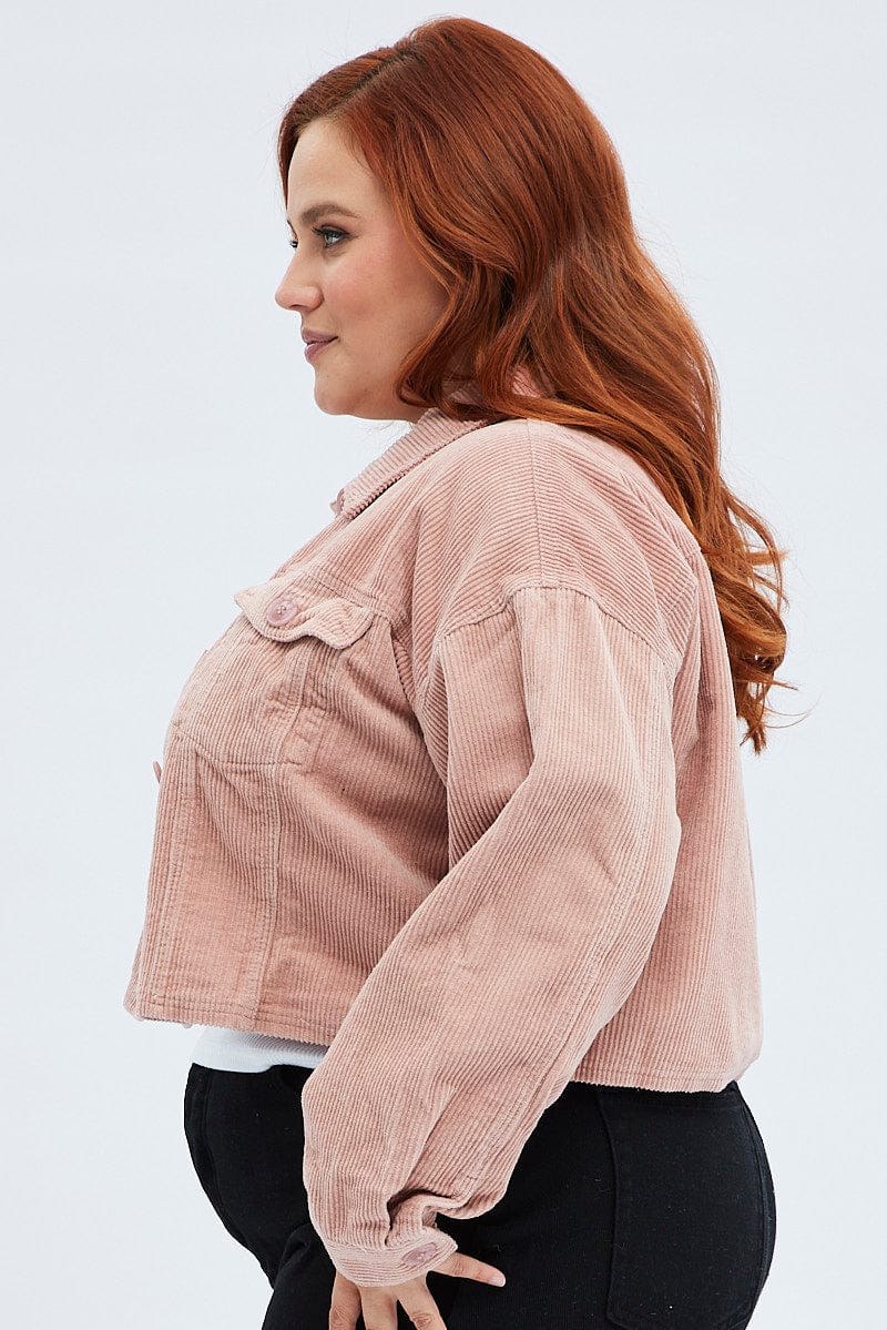 Pink Crop Jacket Corduroy Button Front - Image 4