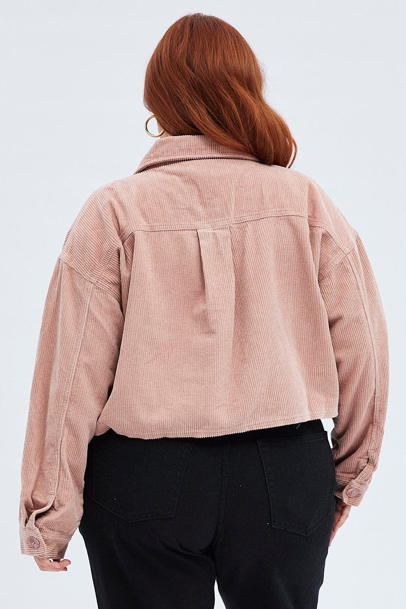 Pink Crop Jacket Corduroy Button Front - Image 5