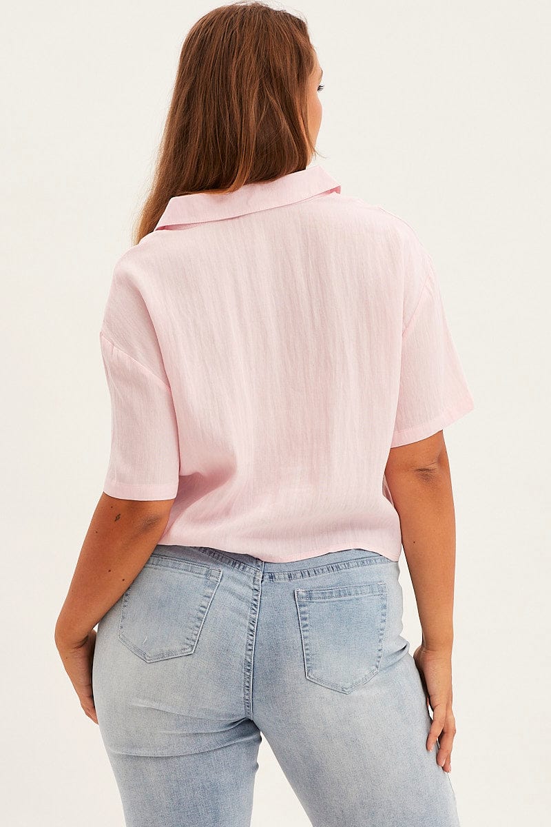 Pink Crop Shirt Short Sleeve Button Up - Image 5