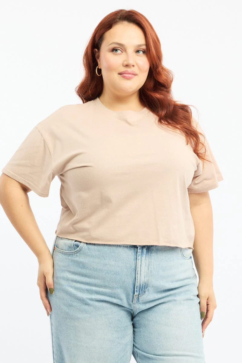 Pink Crop T-shirt Crew Neck Short Sleeve Semi