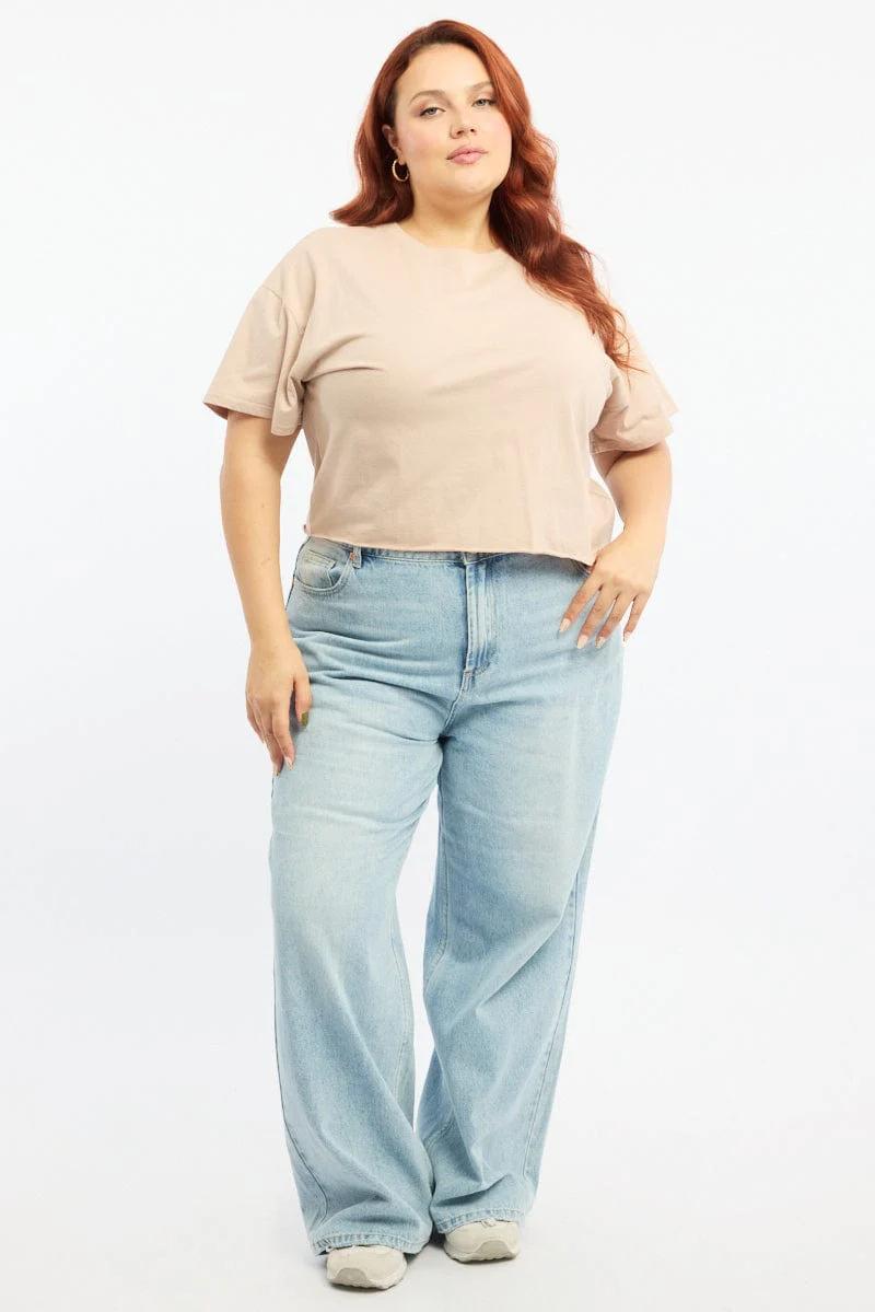 Pink Crop T-shirt Crew Neck Short Sleeve Semi - Image 2