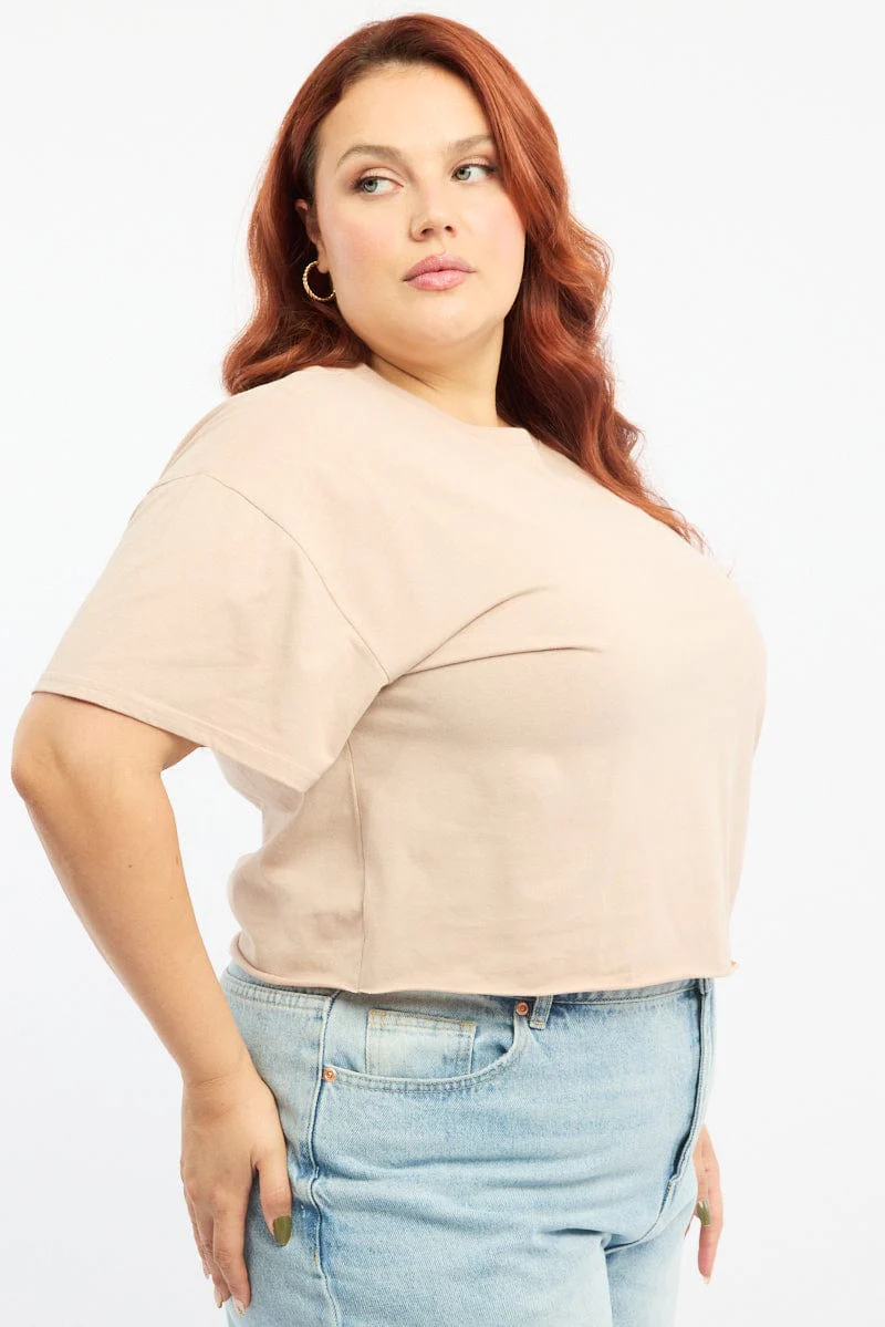 Pink Crop T-shirt Crew Neck Short Sleeve Semi - Image 3