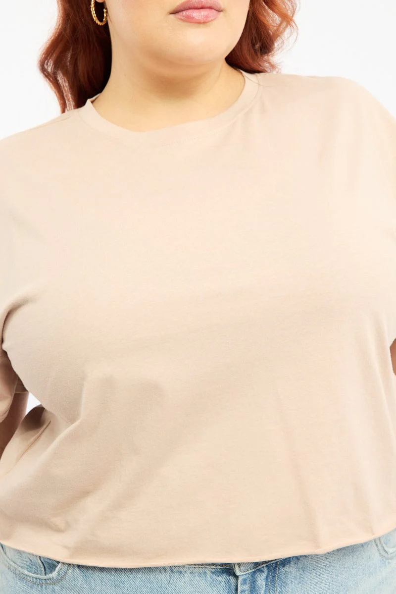 Pink Crop T-shirt Crew Neck Short Sleeve Semi - Image 5