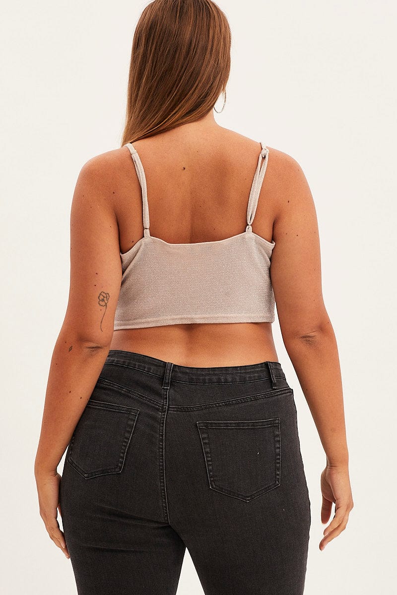 Pink Crop Top Cross Back Cowl Neck Top Lurex - Image 6