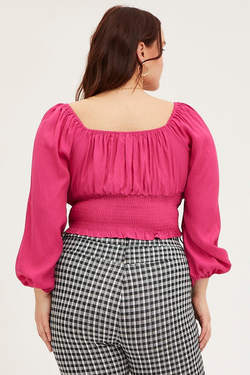 Pink Crop Top Long Sleeve Shirred - Image 5