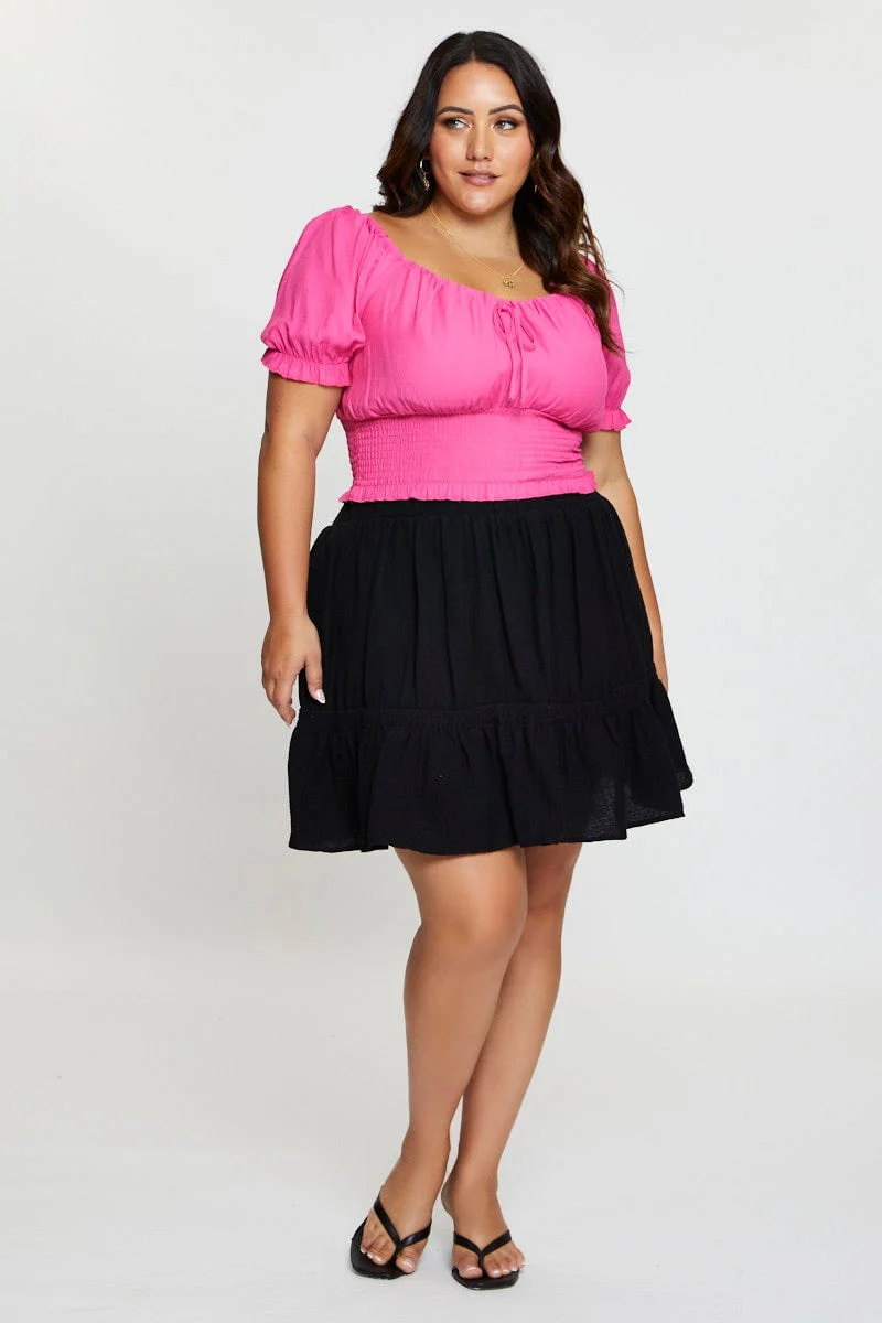Pink Crop Top Short Sleeve Shirred - Image 2